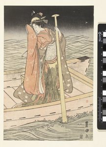 Jonge vrouw in boot door Utagawa Toyokuni (I)