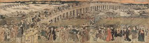 Afkoelen bij de Ryogoku-brug in Edo, een pentaptych (Edo Ryogoku suzumi no zu, gomai tsuzuki) door Utagawa Toyokuni
