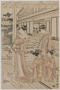 Courtisane staand op een veranda, begin 1790s door Utagawa Toyokuni