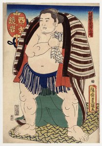 Portret van de sumoworstelaar Kagamiiwa van de westkant