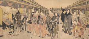 Courtisanes wandelen op de Nakanocho in Yoshiwara