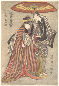 Kabuki Acteurs: Bando Mitsugoro en Iwai Hanshiro door Utagawa Toyokuni I