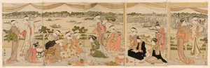 Recital op een veranda met uitzicht op de Sumida-rivier