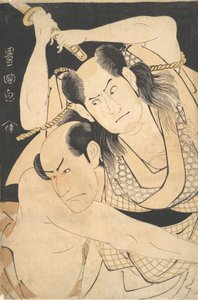 De Acteurs Sawamura Sojuro III met Zwaard Omhoog, en Arashi Shichigoro III als Gevecht..., ca. 1798 door Utagawa Toyokuni I