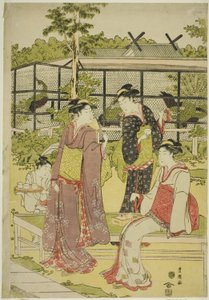 Vrouwen die het Vogel- en Bloementheehuis Bezoeken door Utagawa Toyokuni I