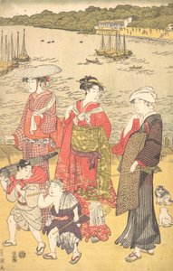 Vrouwen op Takanawa Beach, ca. 1790s door Utagawa Toyokuni I