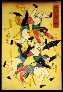 Vijf mannen die het werk van tien lichamen doen door Utagawa Yoshifuji