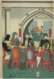 Buitenlanders uit Vijf Naties bij een Banket (Gokakoku ijin shuen no zu) door Utagawa Yoshikazu