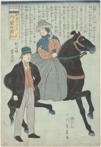 Nederlands stel, waarvan de vrouw te paard door Utagawa Yoshikazu