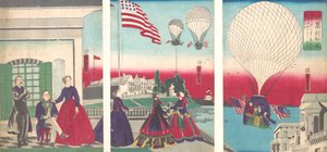 Amerikaanse ballonopstijging Amerikakoku, 1867 door Utagawa Yoshitora