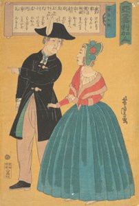 Amerikaans koppel, 1860 door Utagawa Yoshitora