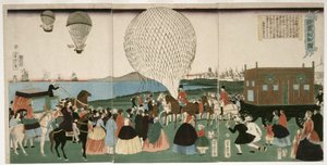 Luchtballonvaren in Amerika, uitgegeven 1865 door Utagawa Yoshitora