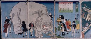 Buitenlanders met een Olifant door Utagawa Yoshitora