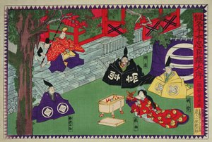 Scène uit de 1e akte van een kabuki-toneelstuk, 