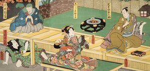 Scène uit Genji monogatari (Verhaal van Genji) door Murasaki Shibuku (geb. 978) ca. 1860 door Utagawa and Toyokuni Kuniyoshi