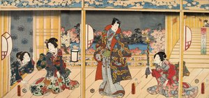 Scène uit Genji monogatari (Verhaal van Genji) door Murasaki Shibuku (geb. 978) ca. 1860
