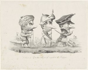 Spotprent op de Rotterdamse schutterij, 1830 door V. Dubrulle