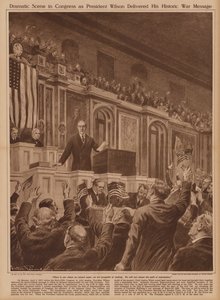 Amerikaanse president Woodrow Wilson vraagt het Congres om de oorlog aan Duitsland te verklaren door V. Perard
