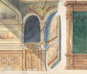 Ontwerp voor een interieur, mogelijk een theater