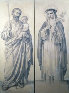 Voorbereidende tekening van St. Catharina van Siena en St. Christoffel