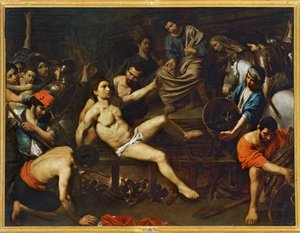 Martelaarschap van Sint Laurentius ... (schilderij op doek) door Valentin de Boulogne
