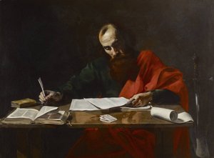 Sint-Paulus schrijft zijn brieven door Valentin de Boulogne
