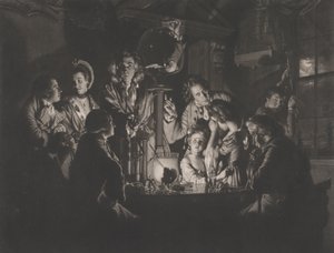 Een filosoof toont een experiment met de luchtpomp