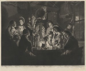 Een filosoof toont een experiment met de luchtpomp