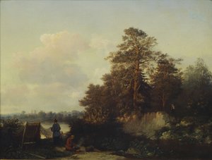 Landschap met Vissers, 1852 door Valerian Konstantinovich Kamenev