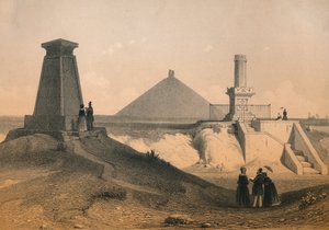 Oorlogsmonumenten op het slagveld bij Waterloo, België, midden 19e eeuw