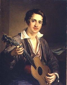De Gitaarspeler: Portret van de Virtuoze Gitarist Vladimir Ivanovich Morkov (1803-64) 1839