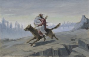 Ivan Tsarevich rijdt op de grijze wolf