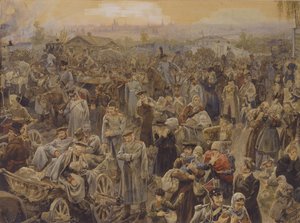 De terugtrekking van Russische troepen uit Moskou in 1812, 1907 door Vasili Petrovich Lebedev