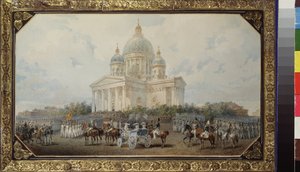 De parade voor de Sint-Isaac kathedraal in Sint-Petersburg