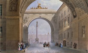 De boog van het hoofdkwartiergebouw in Sint-Petersburg