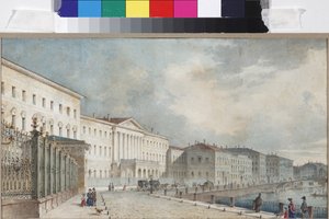 Het Catharina Instituut aan de Fontanka rivier, door Sadovnikov, Vasily Semyonovich (1800-1879). Aquarel op papier door Vasili Semenovich Sadovnikov