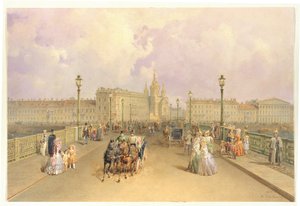 Uitzicht op de Blagoveshchensky-brug in Sint-Petersburg, 1851