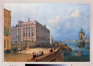 Uitzicht op de kade van de Neva en het marmeren paleis in Sint-Petersburg