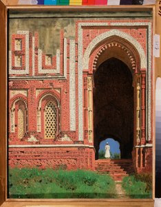Qutb Minar, een poort in oud Delhi door Vasili Vasilievich Vereshchagin