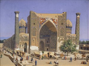 De Sherdar Madrasah op het Registan-plein in Samarkand, 1869-1870 door Vasili Vasilievich Vereshchagin