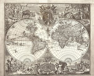 Dubbel halfrond kaart van de wereld, 1713