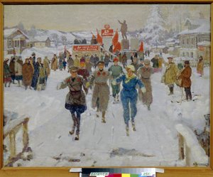 Het Rode Leger bezoekt een kolchoz