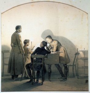 Aan de piano, 1855 door Georg Wilhelm Timm