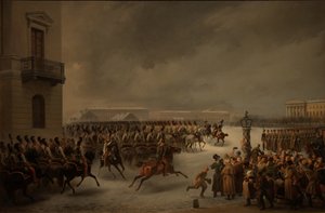 De Decembristenopstand op het Senaatsplein op 14 december 1825 door Georg Wilhelm Timm