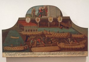 Uithangbord van het Gilde van scheepsbouw in het Arsenale van Venetië door Venetian School