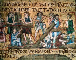 Byzantijnse architectuur: De bouw van de toren van Babel, mozaïek gemaakt door Venetiaanse kunstenaars, 13e eeuw, Basiliek van San Marco