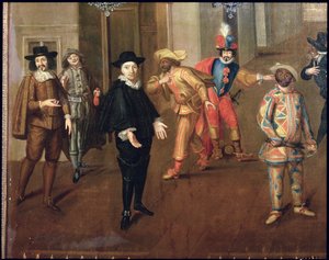 Italiaanse en Franse Komieken die Farces Spelen, 1670 (detail) door Verio