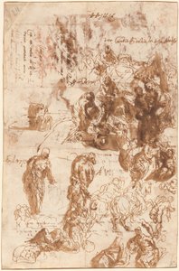 Studies voor Judith en Holofernes, David en Goliath, De vondst van Mozes, en anderen [recto] door Veronese