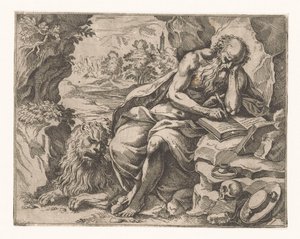Heilige Hieronymus in de wildernis door Vespasiano Strada (attributed to)