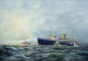 Een padvinder (tweepersoons motorboot), die een vliegtuig verlaat voor de vuurtorenboot bij Harwich (Engeland)